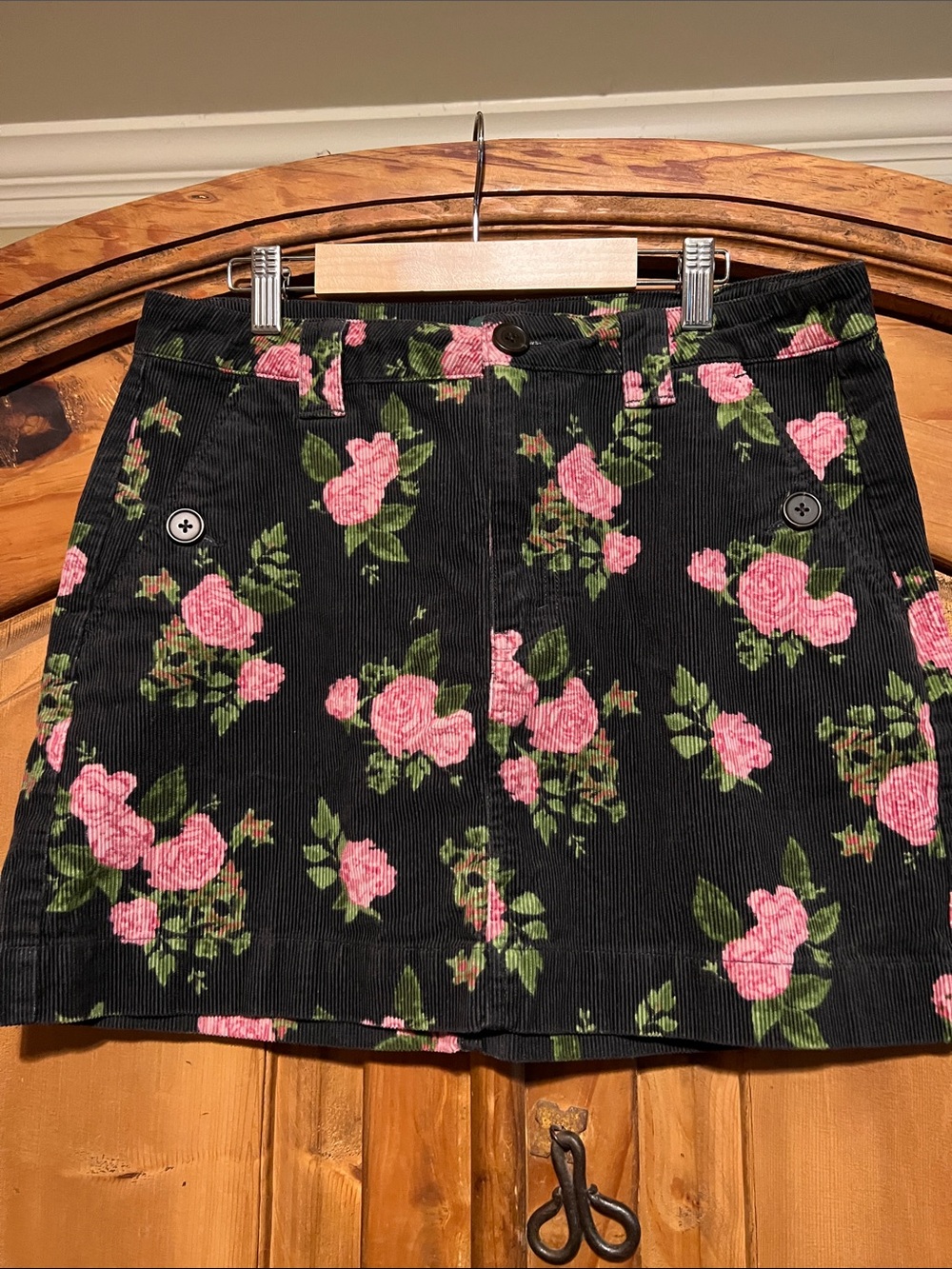 Wild Fable Black Floral Corduroy Mini Skirt with Pink Roses